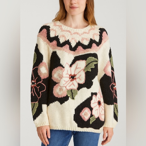 Vintage Sweaters - Vintage Jennifer Reed Hand Knitted Floral Oversize Sweater Sz Medium